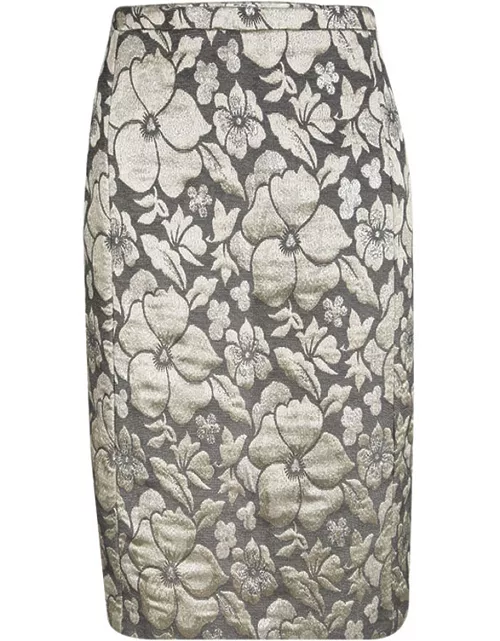 Miu Miu Grey Floral Lurex Jacquard Knee Length Skirt