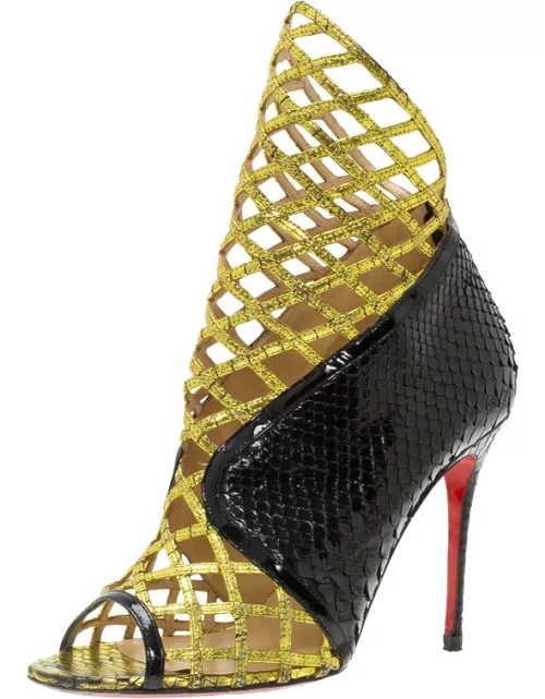 Christian Louboutin Black and Gold Python Bougliona Cage Ankle Boot
