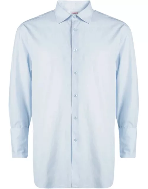 Kenzo Blue Textured Paisley Motif Cotton Comfort Fit Long Sleeve Shirt