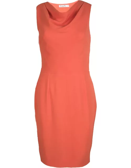 Dior Orange Silk Cowl Neck Sleeveless Dress