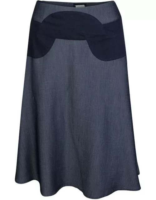 Emporio Armani Indigo Contrast Waist Panel Detail A-line Skirt