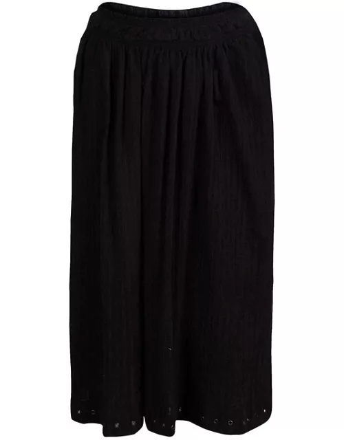 Isabel Marant Etoile Black Cotton Eyelet Detail Gathered Skirt