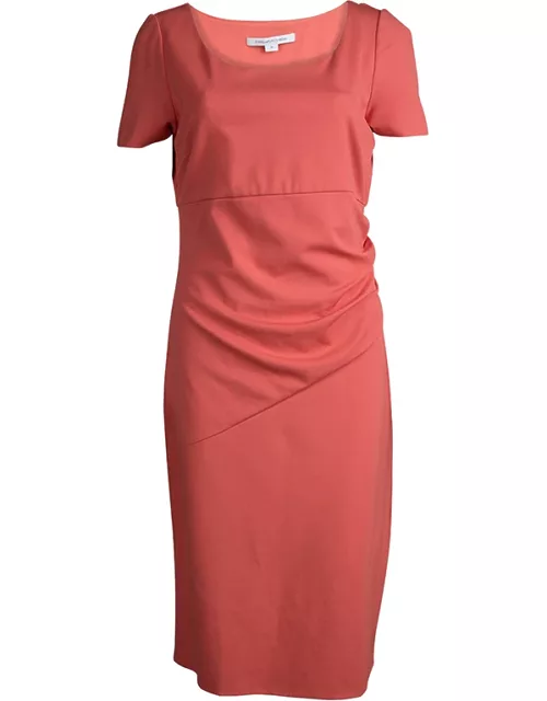 Diane von Furstenberg Coral Red Stretch-Cady Gathered Bevina Dress