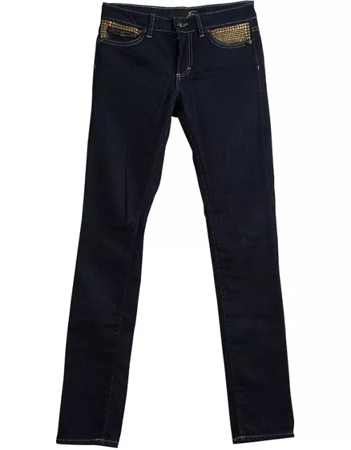 Just Cavalli Indigo Dark Wash Denim Studded Skinny Jeans