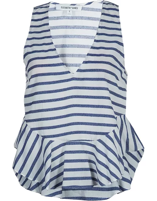 Elizabeth and James White and Blue Striped Peplum Top