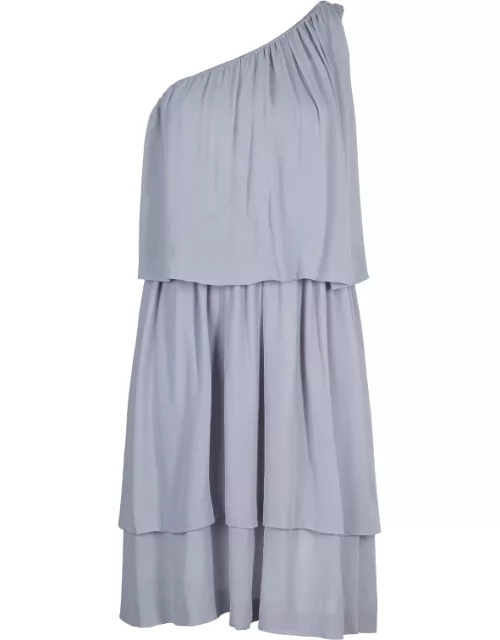 Chloe Grey Silk One Shoulder Tiered Dress