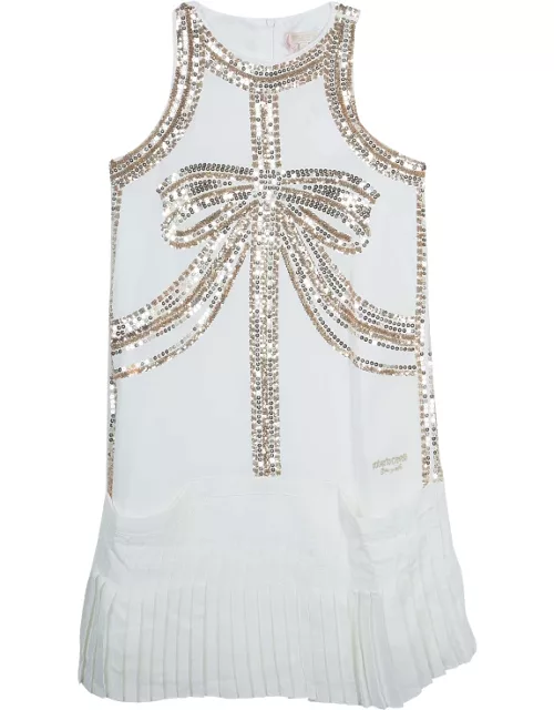 Roberto Cavalli Angels White Sequin Embellished Pleated Dress 10 Yr