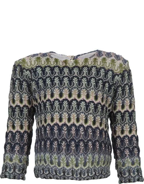 Missoni Multicolor Crochet Embroidered Long Sleeve Sweater 4 Yr