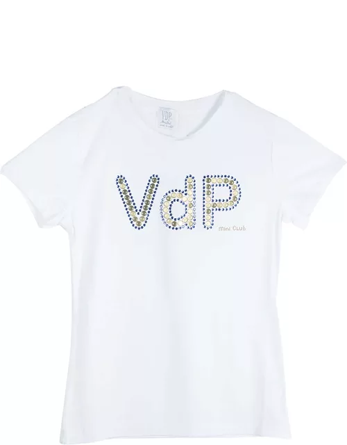 VDP White Swarovski Embellished Logo Tshirt 12 Yr