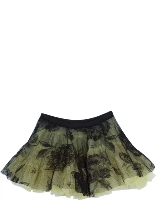 Roma e Tosca Yellow Lace Rose Print Overlay Skirt 12 Yr
