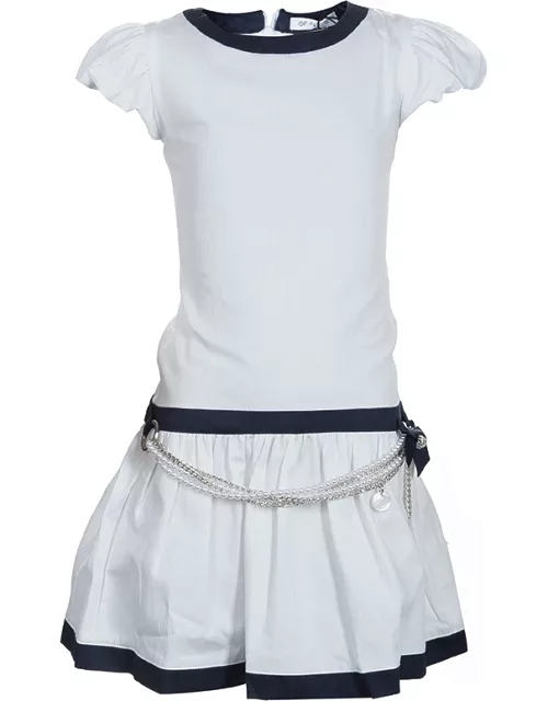 GF Ferre White Pearl Belted Short Sleeve Dress 6 Yr