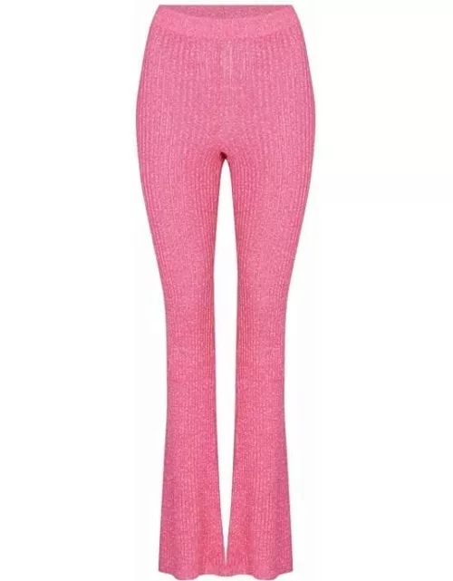 MSGM Womens Ribbed Knitted Trousers - Pink
