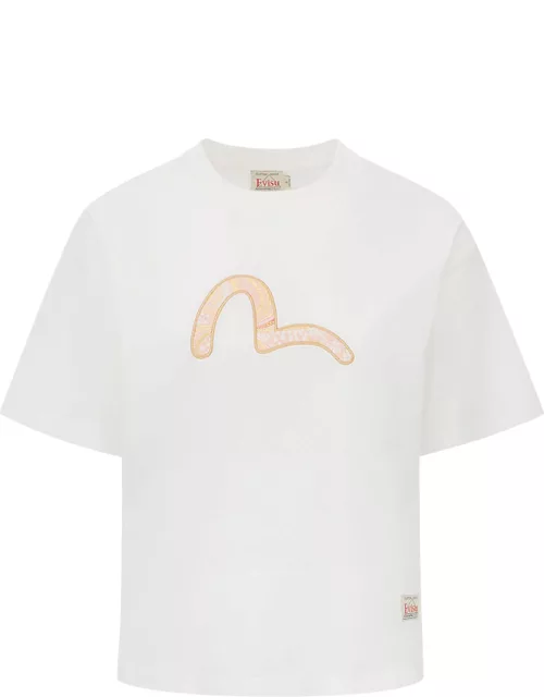 Brocade Seagull Appliqué Drop-shoulder T-Shirt
