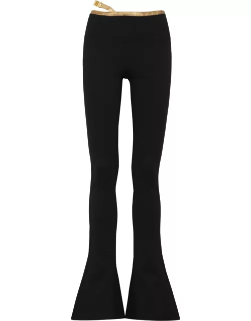 Black flared stretch-knit trousers