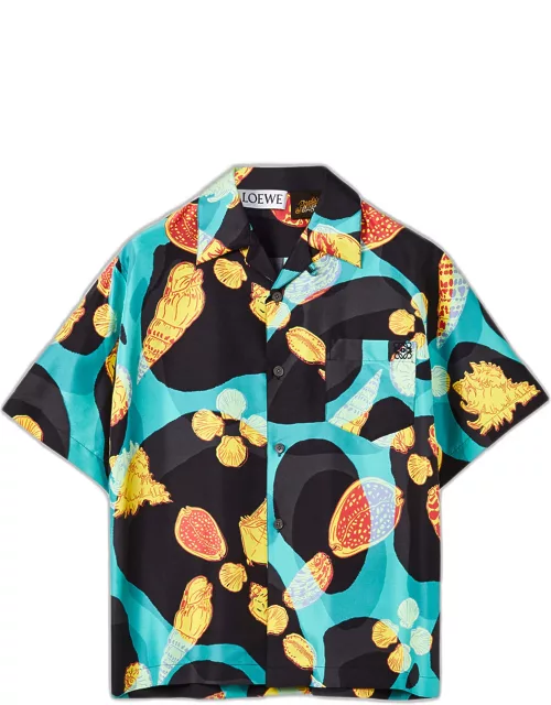 x Paula's Ibiza Men's Shell-Print Bowling Shirt
