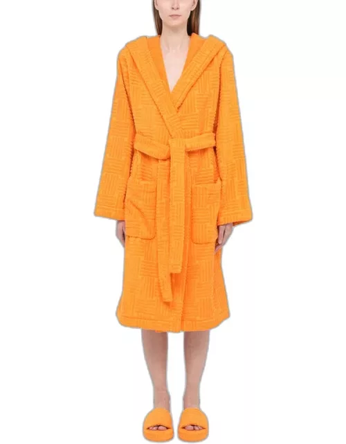 Orange bathrobe with motif in relief
