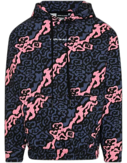 VISION OF SUPER Grey And Pink Leopard Skin Print Cotton Sweatshirt