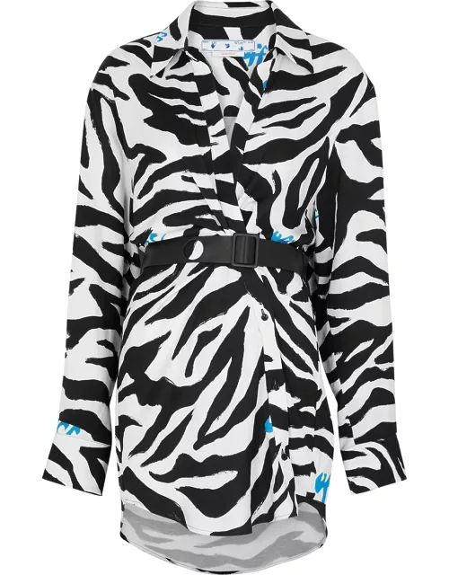 Zebra-print belted shirt dress