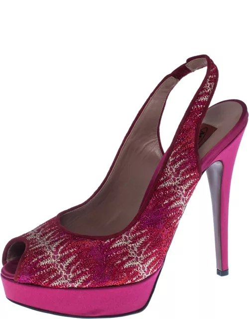 Missoni Pink Lace And Satin Peep Toe Slingback Platform Sandal