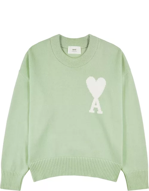 Green logo-intarsia cotton-blend jumper