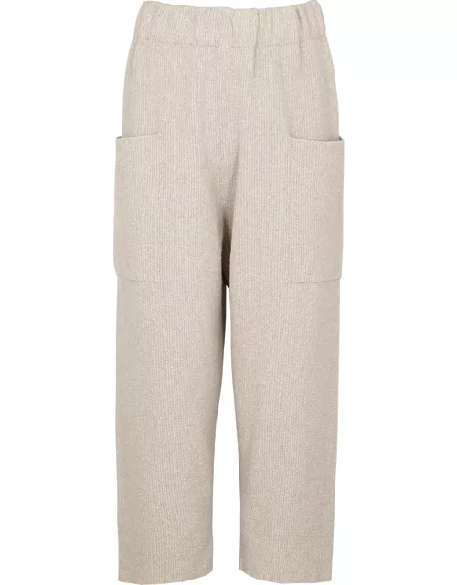 Off-white ribbed cotton-blend trousers