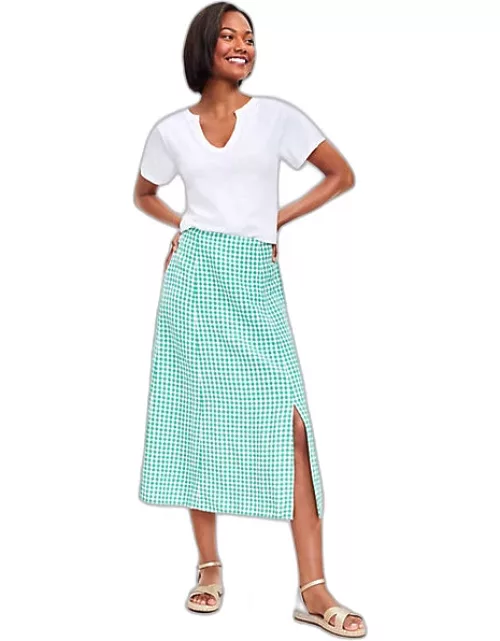 Loft Petite Gingham Side Slit Midi Skirt