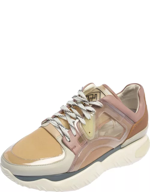 Fendi Multicolor Leather And Mesh Lace Up Sneaker