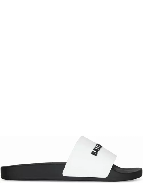 Contrasting logo black and white slides Sandal