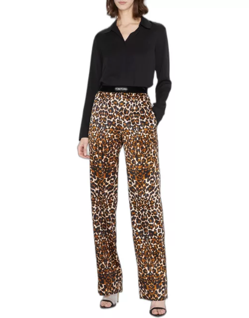 Leopard-Print Silk Pajama Pant