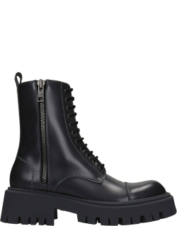 Balenciaga Tractor Bootie Combat Boots In Grey Leather