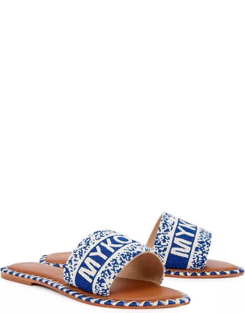 Mykonos blue beaded leather sandals
