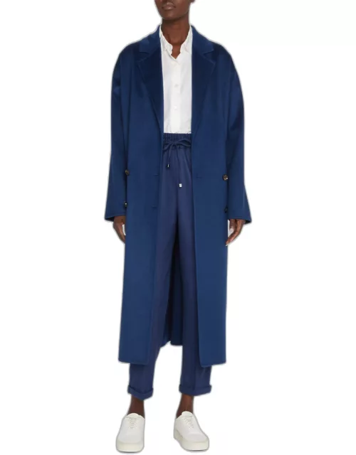 Double-Breasted Cashmere-Wool Belted Long Coat