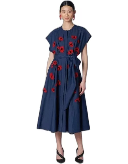 Carolina Herrera Embroidered Drop Sleeve Trench Dres
