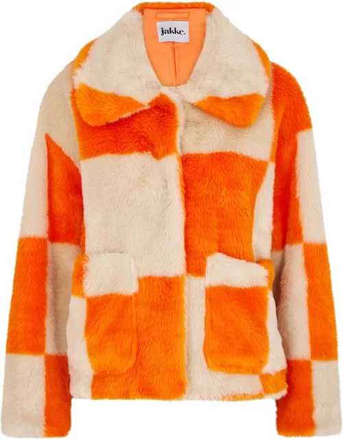 Jakke Traci Checked Faux Fur Coat - Orange