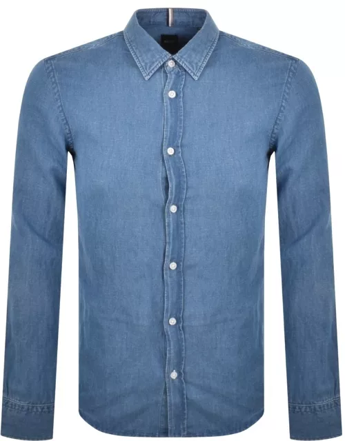 BOSS Reid Long Sleeved Linen Shirt Blue