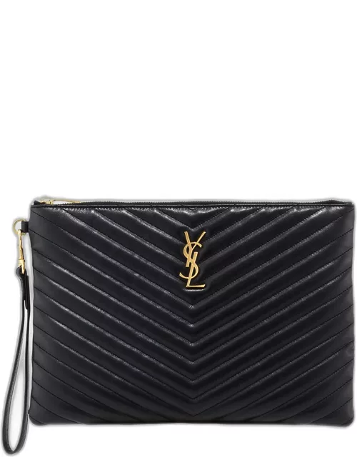 YSL Monogram Medium Pouch in Smooth Leather