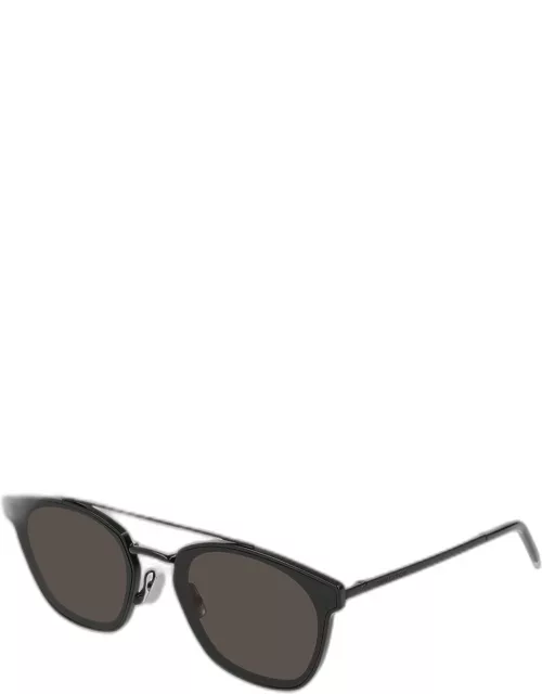 Men's Metal Flush-Lens Brow-Bar Sunglasses, Black Pattern