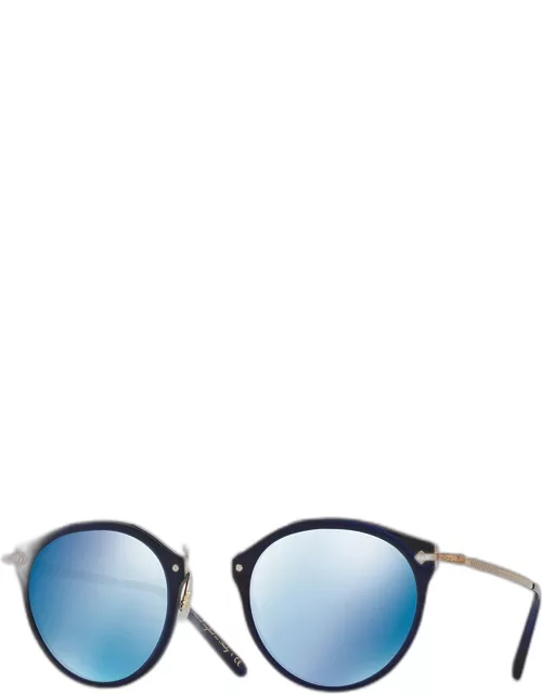 Remick Mirrored Brow-Bar Sunglasses, Blue