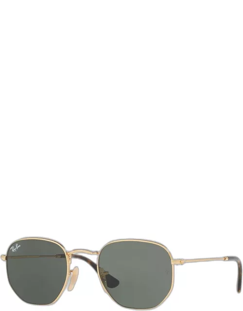 Men's Hexagonal Metal Sunglasses, Green/Gold
