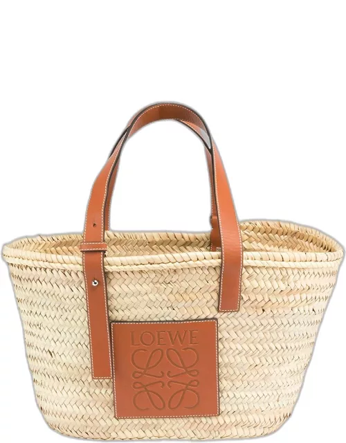 Basket Small Bag in Palm Leaf with Leather Handle