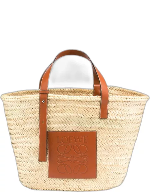 Basket Bag in Palm Leaf with Leather Handle