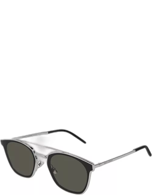 Men's Metal Flush-Lens Brow-Bar Sunglasse