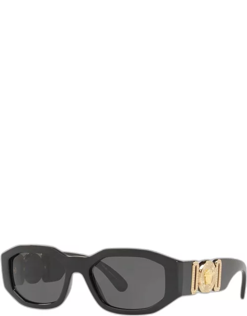 Chunky Rectangle Sunglasses w/ Logo Disc Arm