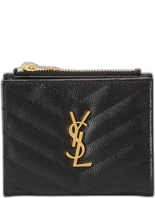 YSL Monogram Small Ziptop Wallet in Grained Leather