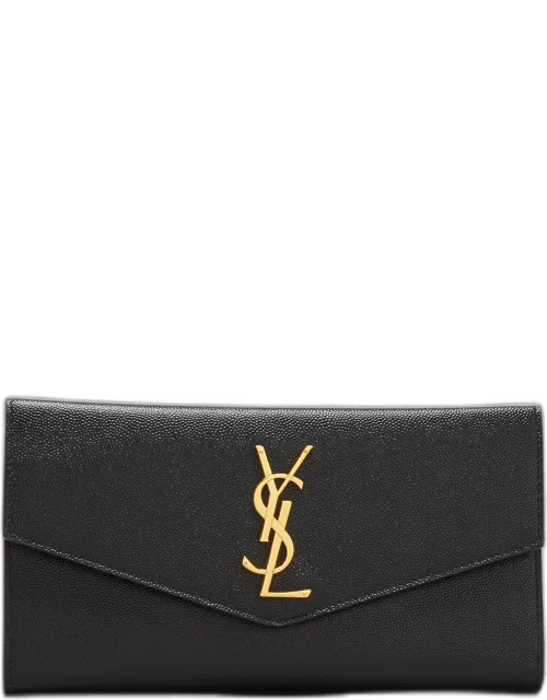 YSL Monogram Small Envelope Flap Wallet with Zip Pocket in Grained Leather