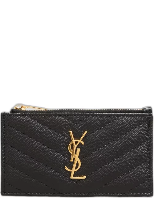 YSL Monogram Small Ziptop Card Case in Grained Leather