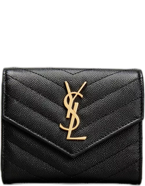 YSL Monogram Trifold Wallet in Grained Leather