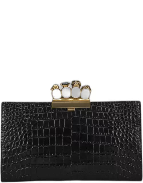 Four-Ring Stamped Crocodile Clutch Bag