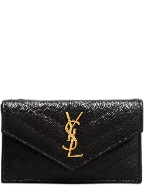 YSL Monogram Ziptop Flap Card Case in Grained Leather