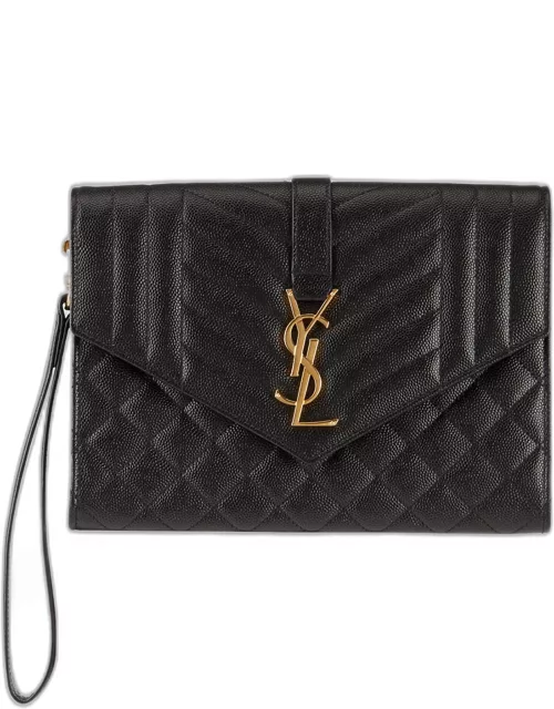 Envelope Flap YSL Clutch Bag in Grained Leather